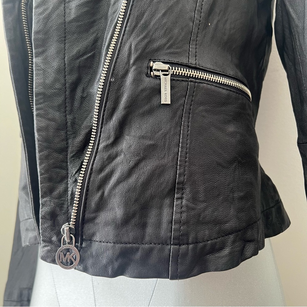 Michael Kors Shawl Collar Genuine Leather Jacket Size Medium M Black Moto Grunge - Picture 7 of 9